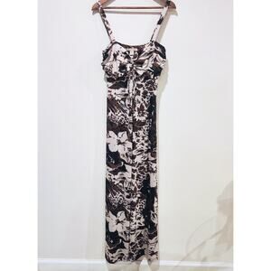 Jonathan Martin Brown White Empire Waist Y2K Floral Maxi Dress Size XL Retro